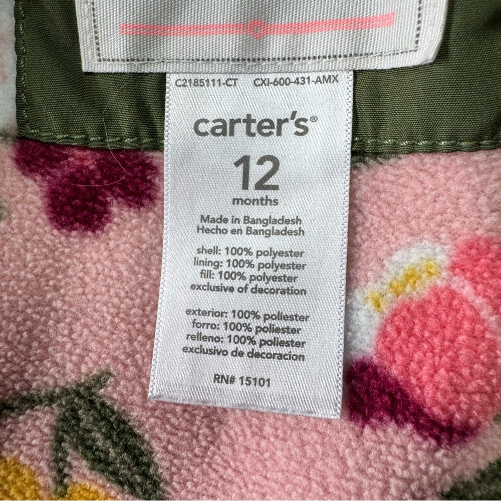 Baby Girl Lightweight Jacket and Fleece Size 12 Months Carter’s Fall Green Pink - Picture 10 of 16